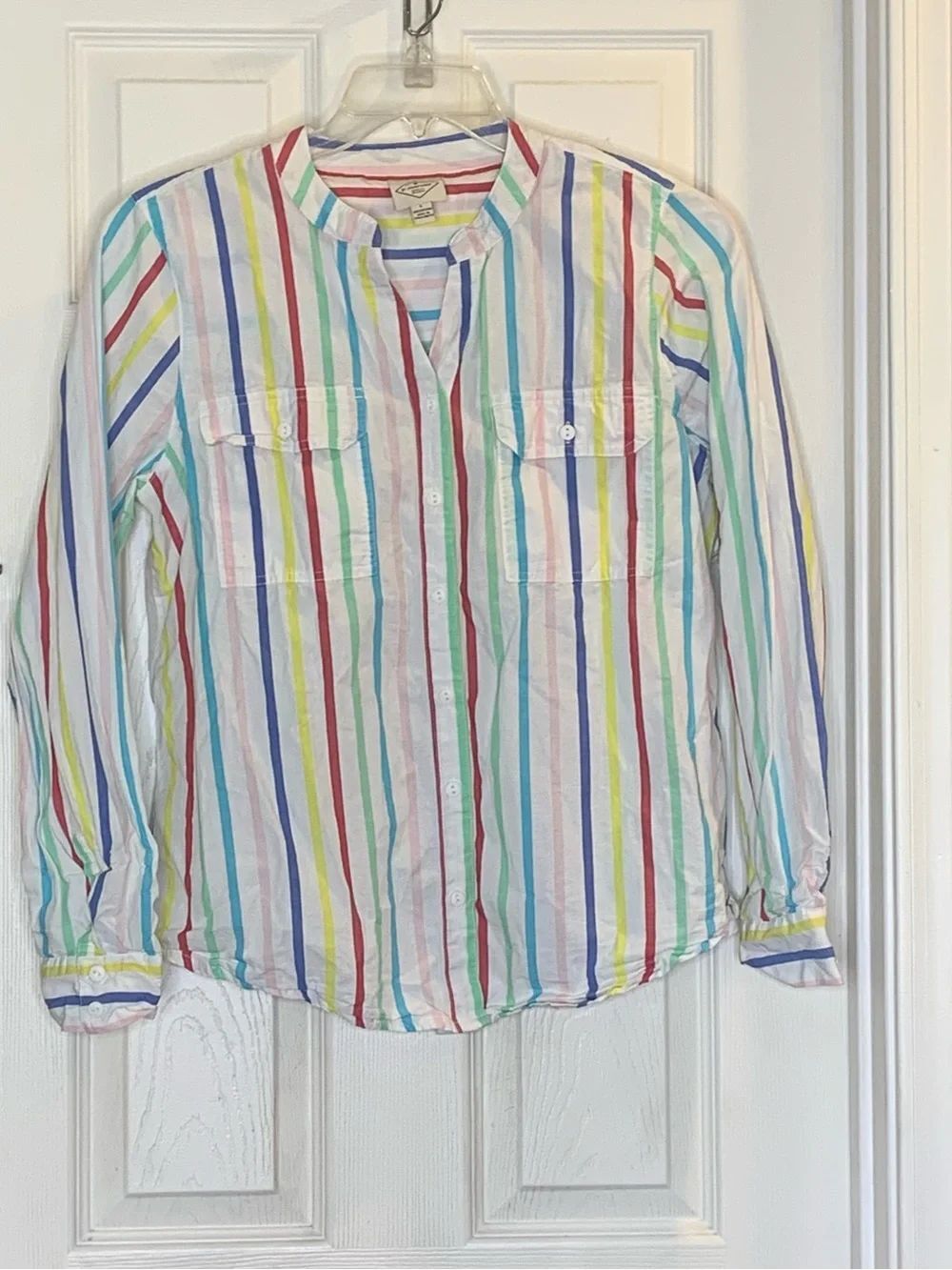 St John’s Bay Rainbow Striped Button Down Shirt Size Large